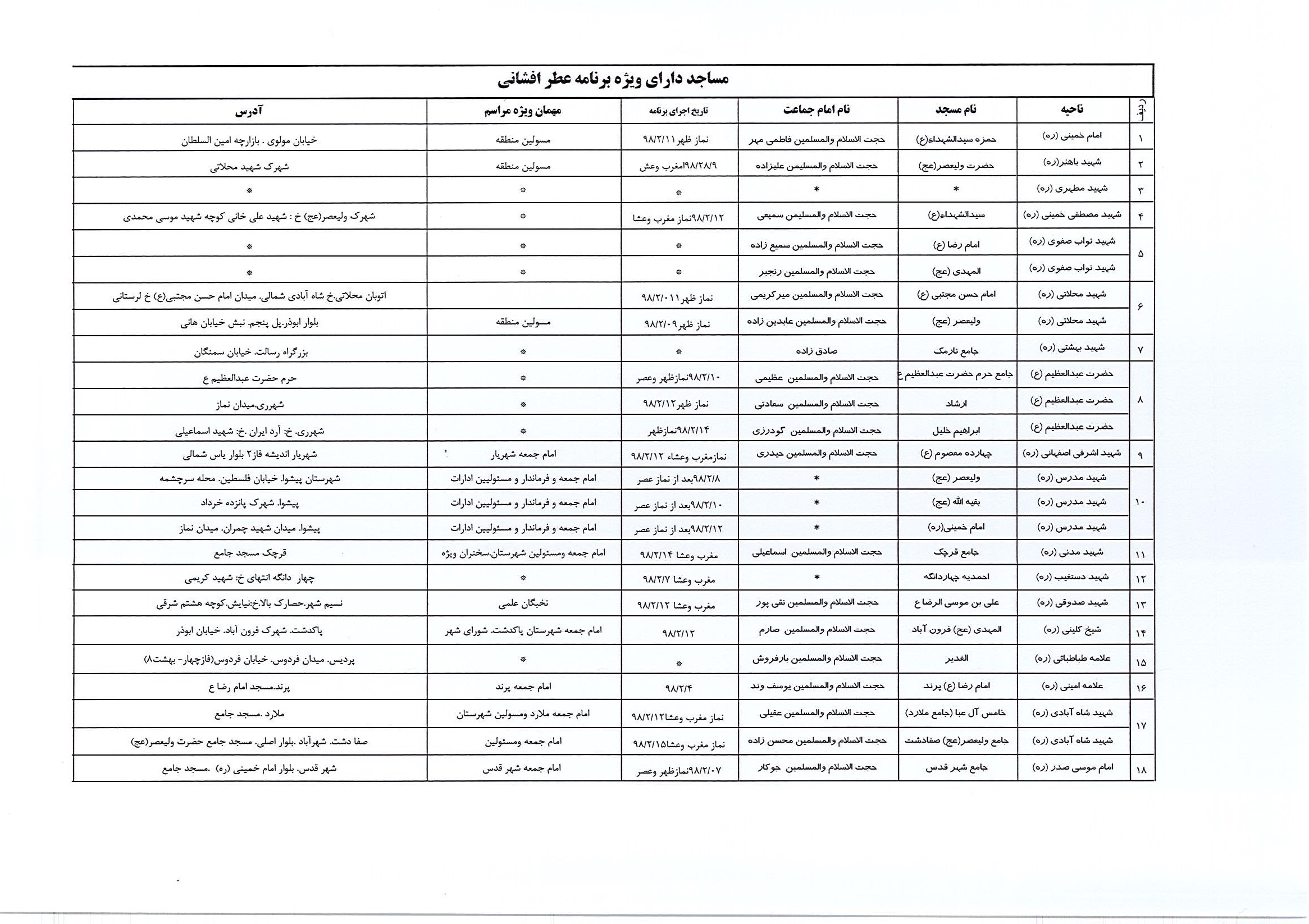 برنامه مساجد تهران در دهه تکریم و تعظم مساجد